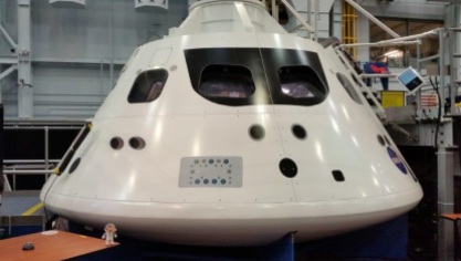 This is the 1:1 Orion Crew Module mockup. It is huge! Can you spot me?